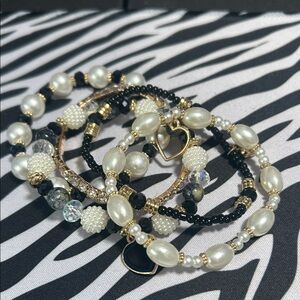 Elegant Pearl and Bead Bracelet Set (5 total)